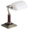 KABRNO 1x60W E27 Stolní lampa, bankéřská, základna kov, povrch mosaz-antik, detaily dřevo, stínítko sklo opál, pro žárovku 1x60W, E27 A60, 230V, IP20, tř.2, rozměry 335x180x240mm, s vypínačem náhled 1