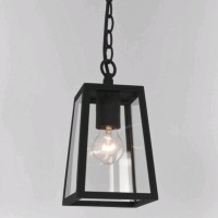 KLIEN PENDANT Závěsné venkovní svítidlo, základna kov, povrch černá, nikl lesk, kryt sklo čiré s kovovým okrajem, pro žárovku 60W, E27, A60, 230V, IP23, tř.2, w=150mm, závěsný řetěz l=1360mm, lze zkrátit