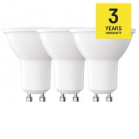 SADA 3ks - LED žárovka 7W, GU10 MR16, 100° d=50mm světelný zdroj LED žárovka bodová, těleso plast bílá, dif plast čirý, LED 7W, GU10 MR16, 806lm, teplá 3000K, vyzař. úhel 100°, Ra80, 230V, rozměry d=50mm, h=58mm, životnost 30 000hod, 3ks v balení