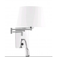 AWA WALL 1X60W E27+LED 3W 3000K  230V IP20 Nástěnné svítidlo, základna kov, povrch chrom lesk, stínítko textil bílá, pro žárovku 1X60W, E27, bodovka nastavitelný směr svícení LED 3W, teplá 3000K, 230V, IP20, rozměry 360X170X330mm, vč vypínače