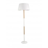 RAYLA stojací Stojací lampa, základna kov, povrch bílá s dřevěným detailem, stínítko textil bílá, pro žárovku 1x40W, E27, 230V, IP20, tř.1, rozměry d=450mm h=1550mm