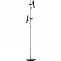 TARNO STAND LED 2X3W Stojací lampa, nastavitelný směr svícení, těleso kov, povrch chrom lesk a lak černá mat s červenými detaily, LED 2x3W, teplá 3000K, 200lm, Ra80, 230V, IP20, tř.3. rozměry d=260mm h=1510mm, vč. vypínače na kabelu