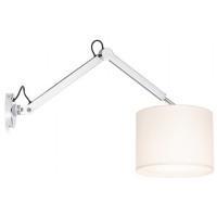 RULEMA WALL 1X42W E27 Nástěné svítidlo lampa, nastavitelný směr svícení, těleso kov, povrch chrom lesk, stínítko textil bílá, pro žárovku 1x42W, E27, 230V, IP20, tř.1. rozměry d=250mm h=190mm, rameno l=672mm