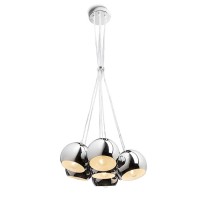BUBA závěsná 7X42W E27 Závěsné svítidlo, základna a stínítko kov, povrch chrom lesk, pro žárovku 7x60W, E27, A60, 230V, IP20, stínítko d=130mm, vč transparentního závěsného kabelu h=1200mm, lze zkrátit