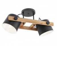 DOSTE PL 2x42W, E27 Stropní bodové svítidlo, nastavitelný směr svícení, těleso kov a dřevo světlé, povrch černá, pro žárovku 2x42W, E27, 230V, IP20, tř.1, rozměry 510x215x213mm.