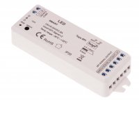 SMART TUYA přijímač SPI RF přijímač, pro RGBW LED pásky, stmívač smart Tuya WiFi, SPI, 5V-24V, IP20, plast bílá, rozměry 114x38x20mm.