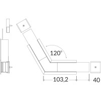 NUPHAR 07 SPOJKA 120 Spojovací komponent profilu, horizontální, 120°, materiál hliník+polykarbonát PC, povrch bílá/elox/černá, rozměry 103,2x40mm