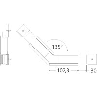 NUPHAR 07 SPOJKA 135 Spojovací komponent profilu, horizontální, 135°, materiál hliník+polykarbonát PC, povrch bílá/elox/černá, rozměry 102,3x30mm
