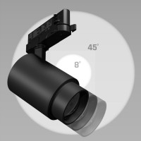 JOOP LED 6W-20W, ZOOM 8°-45° Ra90 Bodové kolejnicové svítidlo, těleso hliník, povrch bílá, černá, LED přepín příkon 6- 20W, 2500lm, neutrální 4000K, ZOOM plynule nastavitelný vyzař úhel 8°-45° Ra90, 230V, IP20, 82X160X222mm, 3F adaptér NORDIC ALUMINIUM