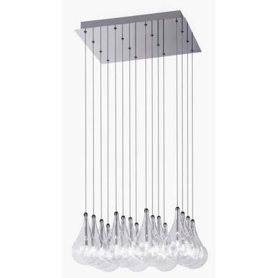 DROP 16 Závěsné svítidlo, základna kov, povrch chrom lesk, sklo čiré, pro žárovku 16x10W, G4, vč. transformátoru 230V/12V, IP20, 430x430mm, závěs=max.1800mm