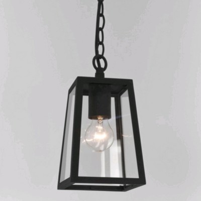 KLIEN PENDANT Závěsné venkovní svítidlo, základna kov, povrch černá, nikl lesk, kryt sklo čiré s kovovým okrajem, pro žárovku 60W, E27, A60, 230V, IP23, tř.2, w=150mm, závěsný řetěz l=1360mm, lze zkrátit