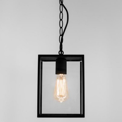DOMOV SUSP Závěsné venkovní svítidlo, základna kov, povrch černá, difuzor sklo čiré, pro žárovku 1x60W, E27, A60, 230V, IP23, tř.2, h=240mm, závěs l=1722mm, závěs lze zkrátit