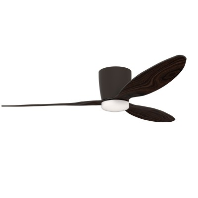 BILIE 38W CCT Stropní ventilátor s osvětlením, základna kov, povrch černá, difuzor plast opál, lopatky dřevo tmavé, LED 18W, dálk. ovl. CCT teplá 3000K-5500K, 230V, IP20, tř.1, d=1060mm, h=220mm.