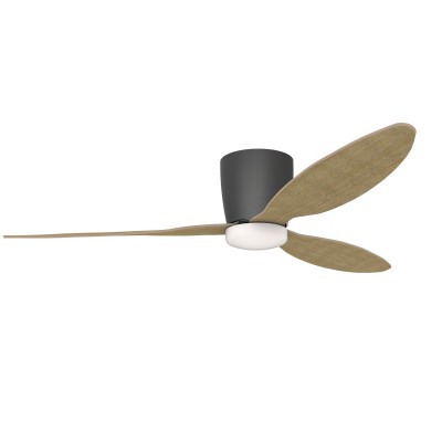 BILIE 38W CCT Stropní ventilátor s osvětlením, základna kov, povrch černá, difuzor plast opál, lopatky dřevo světlé, LED 18W, dálk. ovl. CCT teplá 3000K-5500K, 230V, IP20, tř.1, d=1060mm, h=220mm.