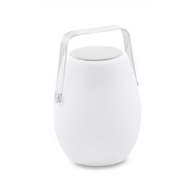 BATUM I 10W, RGBW, DIMM na baterie Venkovní přenosná lampa, těleso plast opál, LED 10W, 800lm, teplá 3000K, dálkovým ovladačem stmívatelná, RGBW, USB nabíjení, IP44, rozměry d=220mm, h=320mm, Bluetooth reproduktor.
