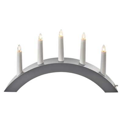 VS svícen, oblouk, 5xžárovka E10, šedá, IP20 Vánoční vnitřní svícen, těleso dřevo, povrch šedá, stále svítící, teplá, pro žárovku 5xE10, vč. Adaptéru 230V, IP20, rozměry 38x20cm, přívodní kabel l=1,5m