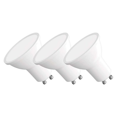 LED 8,4W, 806lm, GU10 ES50 NEDODÁVÁ SE!SADA 3ks - LED žárovka bodová, těleso plast bílá, difuzor plast opál, LED 8,4W, 806lm, teplá 3000K, GU10, ES50, vyzař. úhel 110°, Ra80, 230V, rozměry d=50mm, l=57mm, cena za 1ks
