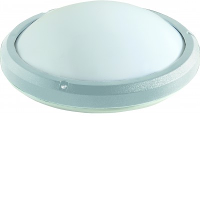 RHODOS 20W IP65 Stropní venkovní svítidlo, těleso plast stříbrná, difuzor plast opál, LED 20W, 1300lm, teplá 2700K, 230V, IP65, tř.2, rozměry d=265mm, h=90mm.