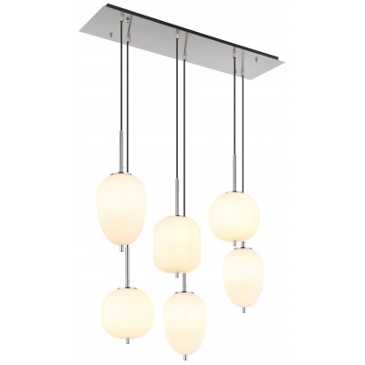 UDICO HL 6x40W, E14 Závěsné svítidlo, těleso kov, povrch nikl mat, stínítko sklo opál, pro žárovku 6x40W, E14, 230V, IP20, tř.1, rozměry 800x340, vč. závěs kabelů l=1200mm, lze zkrátit.