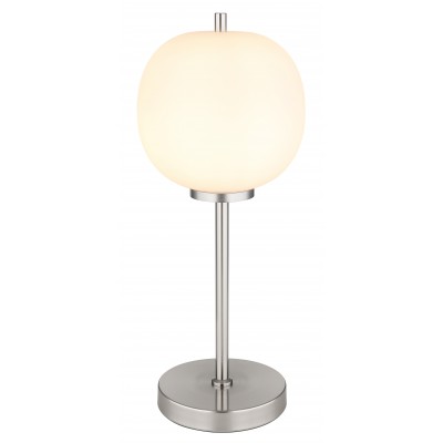 UDICO TL 1x60W, E27 Stolní lampa, základna kov, povrch nikl mat, stínítko sklo opál, pro žárovku 1x60W, E27 230V, IP20, tř.1, rozměry d=185mm, h=450mm, vč vypínače na kabelu.