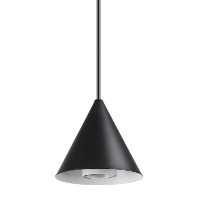 CONOE Závěsné svítidlo, základna a stínítko kov, povrch černá, pro žárovku 1x28W GU10, ES50, 230V, IP20, rozměry stínítko d=130mm, v=115mm, vč záv kabelu l=2265mm
