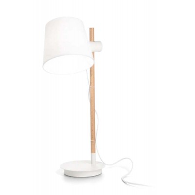 RAPINA TL 1x60W Stolní lampa, nastavitelná výška stínidla, základna kov, barva bílá, těleso dřevo světlé, stínítko plast černá, pro žárovku 1x60W, E27, 230V, IP20, rozměry d=200mm, h=660mm.