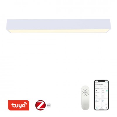 DEBELO PL 50W, TUYA-Z Stropní svítidlo, kov, povrch bílá, dif plast opál, LED 50W, 4220lm, smart TUYA, Zigbee 3.0, dálk ovl. (souč) nebo mob. tel. CCT nast teplota teplá 2700K-denní 6500K, stmív, 230V, 900x150x100mm