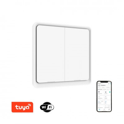 SMART vypínač-2 WiFi Dotykový vypínač 2-tlačítkový WiFi, kompatibilní smart systém Tuya, 230V, IP20, plast bílá, rozměry 86x86x37,5mm