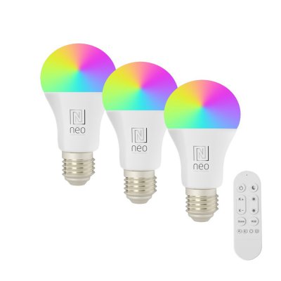 LED 9W E27 Tuya WiFi CCT RGB, Světelný zdroj, žárovka LED 9W, 806lm, E27,mob. tel. Tuya WiFi nebo dálk. ovl. Beacon (součást) nast. teplotu CCT teplá 2700K-denní 6500K,  stmív, RGB, vyp/zap vyzař úhel 240°, d=60mm, l=118mm