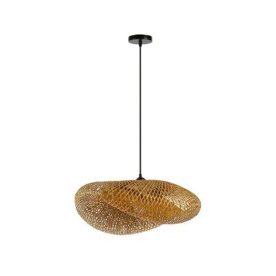 40W E27 Závěsné svítidlo, základna kov, povrch černá, stínítko ratan, pro žárovku 1x40W, E27, 230V, IP20, tř. 1, rozměry d=600mm, h=200mm, vč závěs kabelu l=1200mm, lze zkrátit.