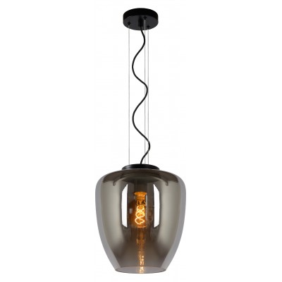 THYBORON Závěsné stropní svítidlo, těleso kov, povrch černá mat, stínítko kouřové sklo, pro žárovku 1x60W, E27, 230V, IP20, tř.1. rozměry d=280mm, h=320mm, vč závěs lanka h=1620mm, lze zkrátit.