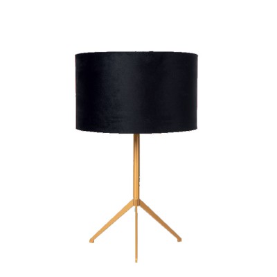 CHROG TL 1x60W, E27 Stolní lampa, těleso kov, povrch zlatá mat, stínítko textil černá, pro žárovku 1x60W, E27, 230V, IP20, tř.2, rozměry stínítka: d=300mm, h=180mm, lampy: h=480mm, vypínač na kabelu.