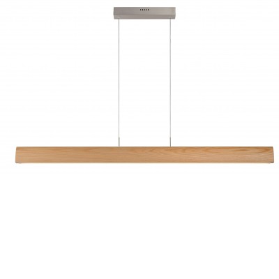 QUELUZ Závěsné stropní svítidlo, základna kov, těleso dřevo, přírodní dřevo, LED 4x8W, 2560lm, teplá 3000K, stmívatelné DIM, IP20, tř.1. rozměry l=1250mm, vč závěs lanka h=1500mm, lze zkrátit.