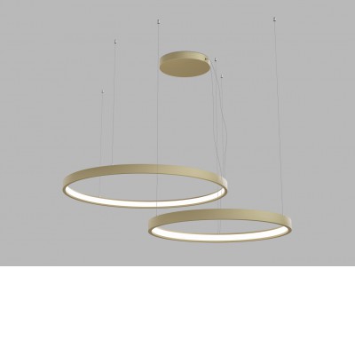 PORKA 100W CCT Casambi Závěsné svítidlo, hliník, zlatá, dif plast opál, LED 100W, 7000lm, TW nast.teplota CCT teplá 3000K-neutrální 4000K, stmív. Casambi, 230V, IP20, tř.1, d=600+800mm, vč závěs lanka l=2500mm, lze zkr