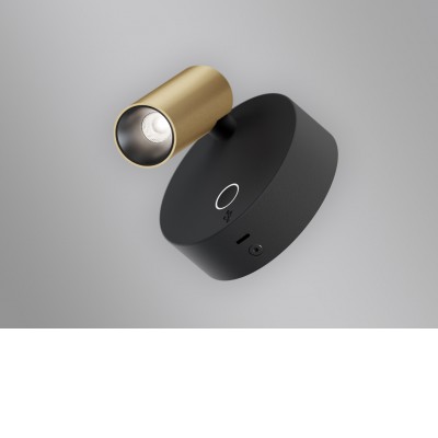 TIBUT WL 3,5W USB Nástěnná bodová lampa, základna hliník, povrch černá a zlatá, LED 3,5W, 210lm, teplá 2700K, Ra90, 230V, IP20, rozměry d=85mm, základna obsahuje USB připojení vč dotyk vypínače