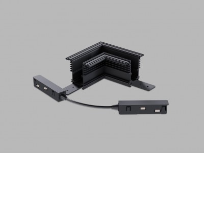 KASEL CTH90 48V DALI Rohová L spojka 90°, horizontální odbočení, vestavného magnetického systému, materiál hliník, povrch černá/bílá, stmívání DALI, 48V, rozměry 135x135mm.