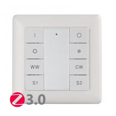 OZB-W-4CH Nástěnný ovladač ZigBee 3.0, pro smart osvětlení  fce zap/vyp, stmívání, nastavení teploty světla CCT, pro 4 skupiny, rozměry 80x80x10mm, napájení baterie, dosah až 30m