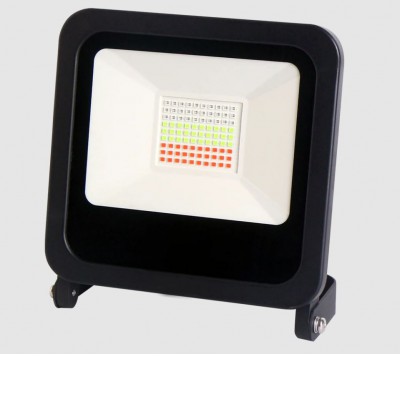 ATLUT 50W TUYA RGB Venkovní reflektor, těleso hliník, povrch černá, krycí sklo čiré, LED 50W, smart telefon Tuya, Bluetooth, RGB, 230V, IP65, rozměry 173x235x44mm.