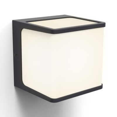 DOBI W1, LED 15W, IP54 Nástěnné venkovní svítidlo, těleso hliník, povrch šedočerná, difuzor plast opál. LED 15W, 800lm, teplá 3000K, Ra80, 230V, IP54, rozměry 100x110x110mm