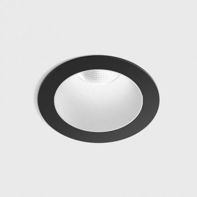 BASTOG R BI 8W IP44 Stropní, podhledové, bodové svítidlo, těleso hliník, povrch rámeček černá, komínek bílá, LED 8W, 640lm, teplá 3000K, vyzař. úhel 50°, UGR<19, 230V, IP44, rozměry d=48mm, h=67mm.