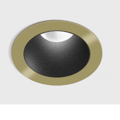 BASTOG R BI 8W IP44 Stropní, podhledové, bodové svítidlo, těleso hliník, povrch rámeček mosaz, komínek černá, LED 8W, 640lm, neutrální 4000K, vyzař. úhel 50°, UGR<19, 230V, IP44, rozměry d=48mm, h=67mm.