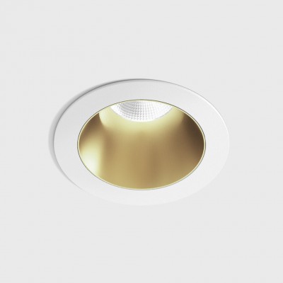 BASTOG R BI 8W IP44 Stropní, podhledové, bodové svítidlo, těleso hliník, povrch rámeček bílá, komínek mosaz, LED 8W, 640lm, teplá 2700K, vyzař. úhel 50°, UGR<19, 230V, IP44, rozměry d=48mm, h=67mm.