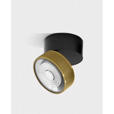 DAME PL B 7W Stropní přisazené bodové svítidlo, výklopné, hliník, povrch černá a mosaz, LED 7W, 624lm, teplá 3000K, vyzař. úhel 45°, Ra90, 230V, IP20, rozměry d=75mm, h=70mm.