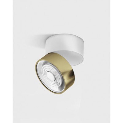 DAME PL W 7W Stropní přisazené bodové svítidlo, výklopné, hliník, povrch bílá a mosaz, LED 7W, 624lm, neutrální 4000K, vyzař. úhel 45°, Ra90, 230V, IP20, rozměry d=75mm, h=70mm.