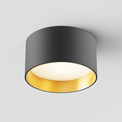 HASTA 15W Stropní přisazené svítidlo, těleso kov, povrch černá a zlatá mat, difuzor plast opál, LED 15W, 1020lm, teplá 3000K, vyzař. úhel 110°, 230V, IP20, rozměry d=140mm, h=70mm.