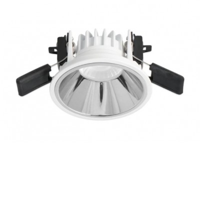 BORAS BI 8W CCT 1-10V/PWM Stropní podhledové bodové svítidlo, hliník, bílá, reflektor chrom, LED 8W, 810lm, přep. teplota CCT teplá 2700K/3000K/neutr 4000K, stmív. 1-10V/PWM, UGR<19, Ra80, 230V, IP44, d=90mm, h=65mm.