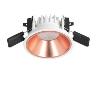 BORAS BI 8W CCT 1-10V/PWM Stropní podhledové bodové svítidlo, hliník, bílá, reflektor růžovozlatá, LED 8W, 810lm, přep. teplota CCT teplá 2700K/3000K/neutr 4000K, stmív. 1-10V/PWM, UGR<19, Ra80, 230V, IP44, d=90mm, h=65mm.