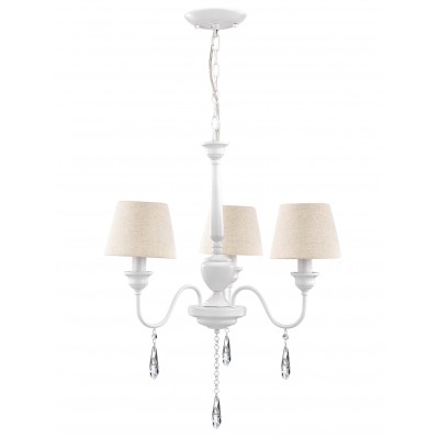 ANDRE 3x40W E14 230V IP20 Lustr, základna kov, povrch bílá mat zdobené krystaly, stínítko textil krémová, pro žárovku 3x40W, E14, 230V, IP20, rozměry d=600mm h=460mm, vč.závěsného kabelu l=1000mm, lze zk