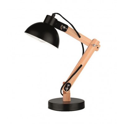 PRYAN TABLE 1x40W E27 230V IP20 D=160mm Stolní lampa, nastavitelný směr svícení, základna kombinace kov a dřevo, stínítko kov, povrch přírodní s černou, pro žárovku 1x40W, E27, 230V, IP20, rozměry d=160mm h=590mm