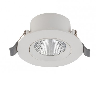 REGINAS LED 5W, IP20 Stropní, podhledové bodové svítidlo, výklopné 30°, těleso plast, povrch bílá, difuzor plast čirý, LED 5W, neutrální 4000K, 370lm, Ra80, 230V, IP20, tř.2, rozměry d=90mm, h=50mm, otvor d=75mm
